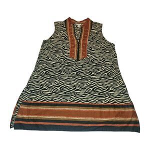 Charter Club Womens 16W Animal Print Tunic Embroidered Beaded Lightweight Cotton